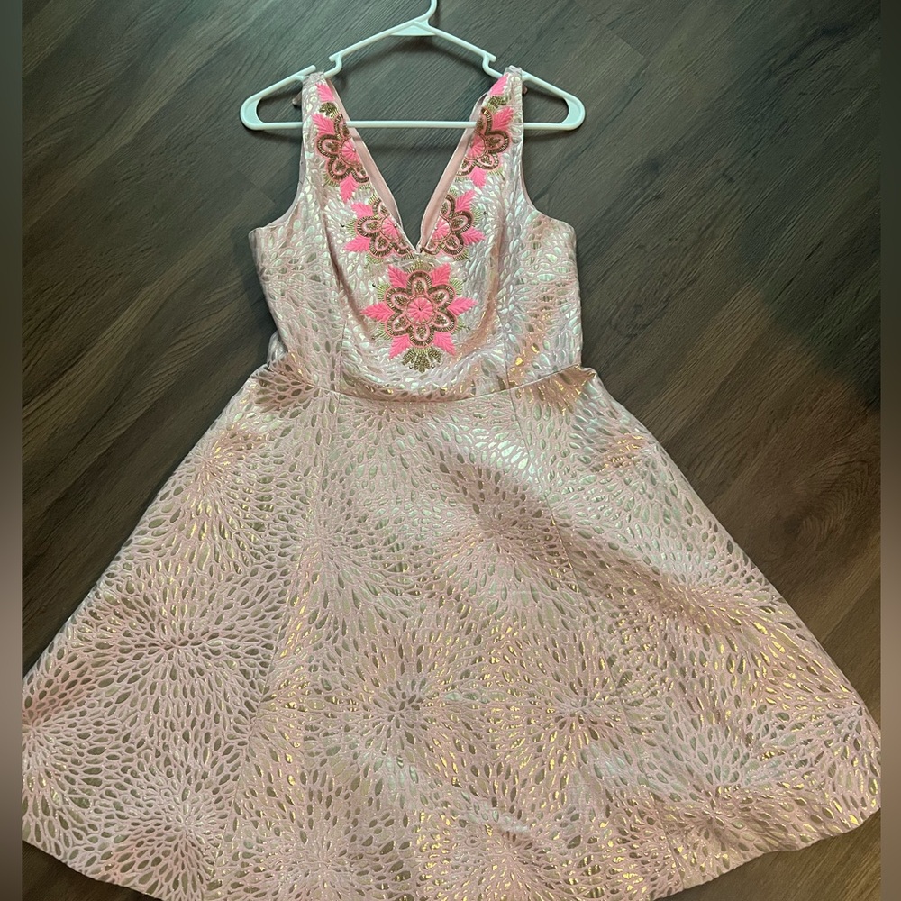 Lilly Pulitzer Pink A-Line Sundress with Plunge Neckline